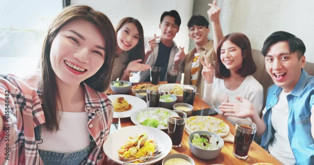 friends take selfie in restaurant friends take selfie in restaurant