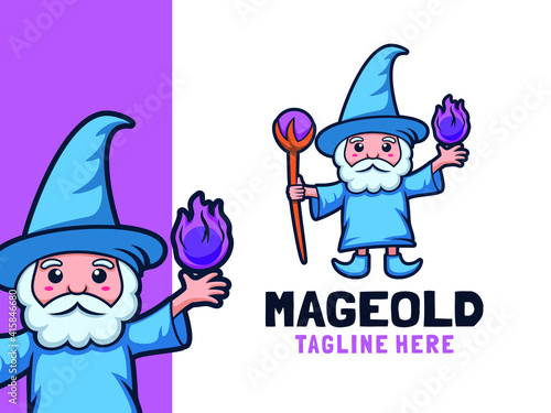 Cartoon cute witch logo character mascot design vector illustration