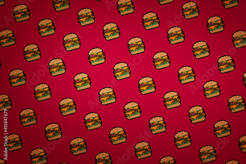 Bright red hamburger pixel background
