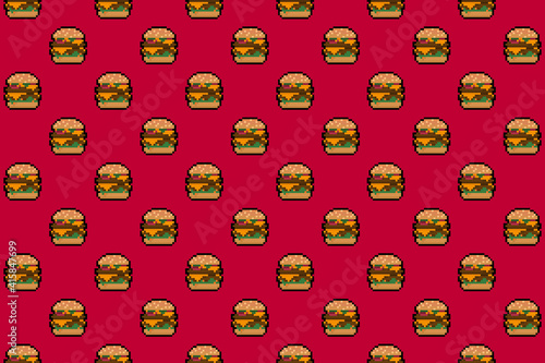 Принти на полотні Bright red hamburger pixel background