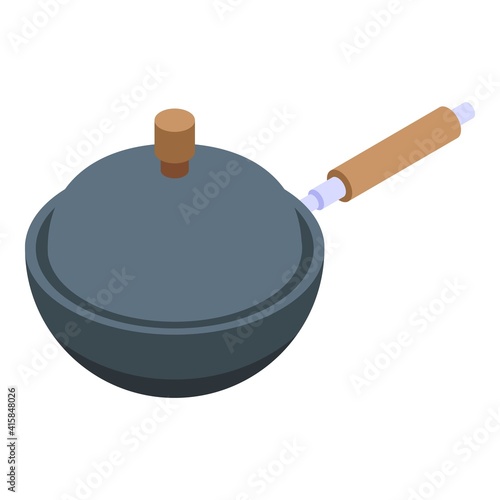 Wok frying pan icon. Isometric of wok frying pan vector icon for web design isolated on white background