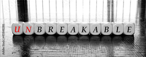 Banner with word unbreakable or breakable 