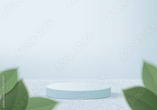 3d display product abstract minimal scene with geometric podium platform. cylinder background vector 3d rendering with podium. stand for cosmetic products. Stage showcase on pedestal 3d blue studio