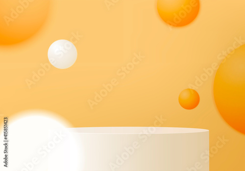 3d display product abstract minimal scene with geometric podium platform. cylinder background vector 3d rendering with podium. stand for cosmetic products. Stage showcase on pedestal 3d orange studio