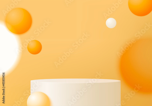 3d display product abstract minimal scene with geometric podium platform. cylinder background vector 3d rendering with podium. stand for cosmetic products. Stage showcase on pedestal 3d orange studio