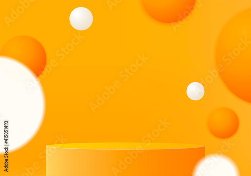 3d display product abstract minimal scene with geometric podium platform. cylinder background vector 3d rendering with podium. stand for cosmetic products. Stage showcase on pedestal 3d orange studio