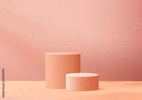 3d display product abstract minimal scene with geometric podium platform. cylinder background vector 3d rendering with podium. stand for cosmetic products. Stage showcase on pedestal 3d pink studio