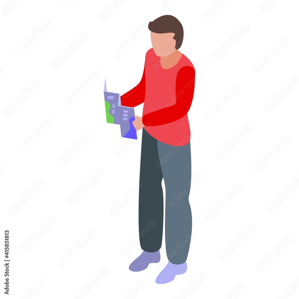 Boy and map icon. Isometric of boy and map vector icon for web design isolated on white background Boy and map icon. Isometric of boy and map vector icon for web design isolated on white background