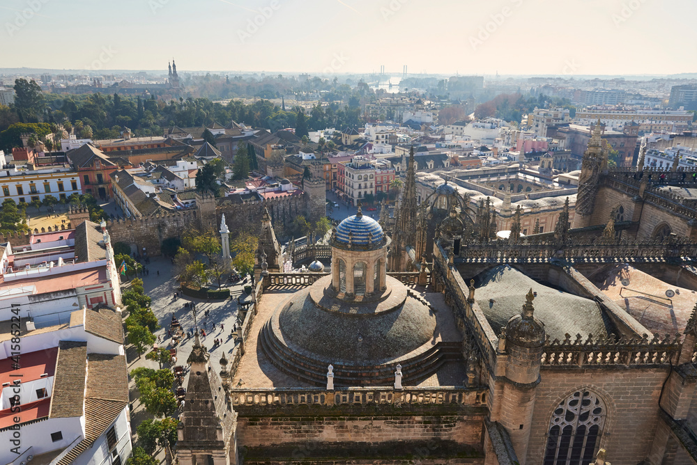 Aerial view of the Cathedral of Seville, Andalusia, Spain, Europe