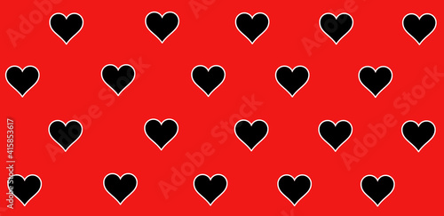 Black hearts in red background