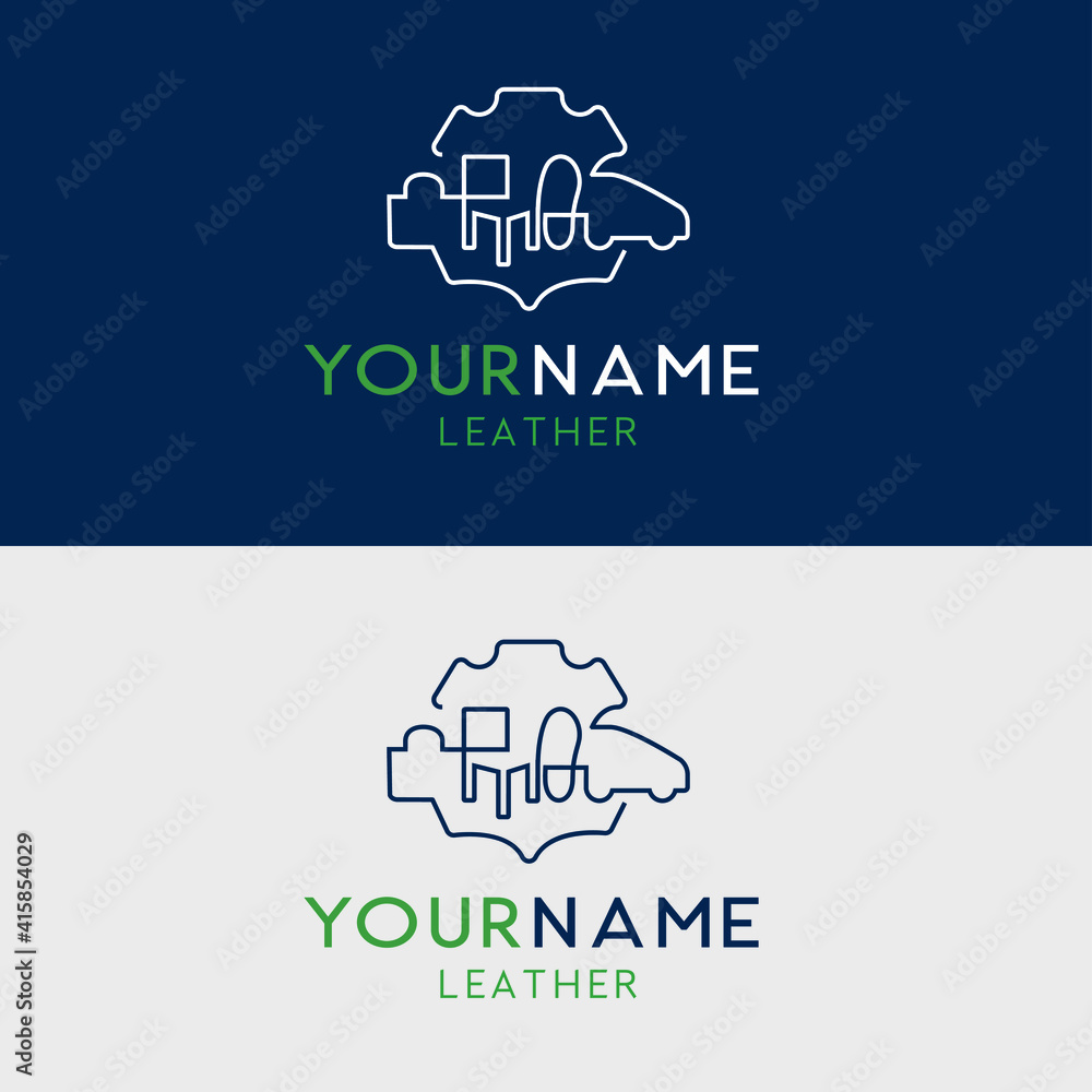 Logo line identity leather products green and blue