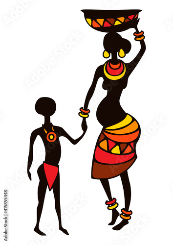 Illustration of stylized African pregnant woman and child.
