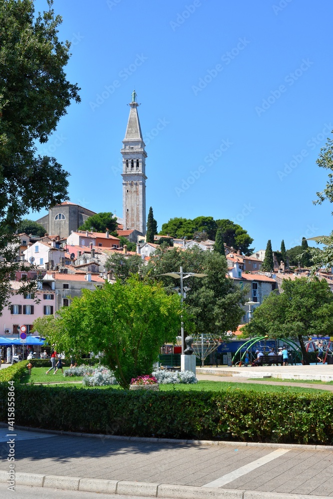 Rovinj, Croatia - August 2020: The beautiful old town of Rovinj on the Mediterranean coast. Old city. 
