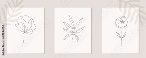 Set of flowers continuous Line art . Abstract Contemporary collage of geometric shapes in a modern trendy style. Vector for Beauty Concept, t-Shirt Print, postcard, poster