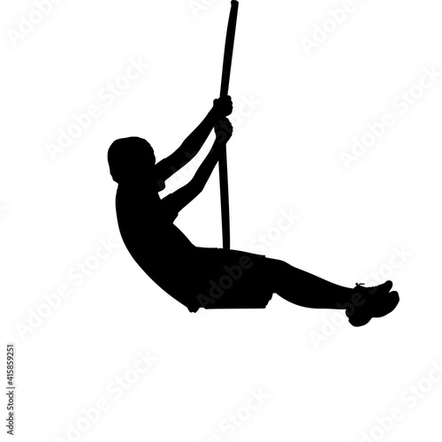 Silhouette boy flies on swing