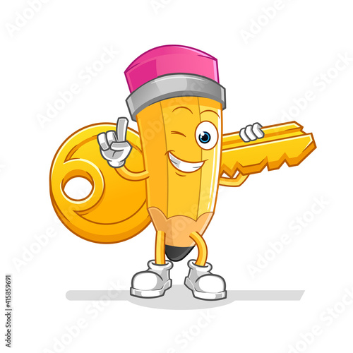 pencil carry the key mascot. cartoon vector
