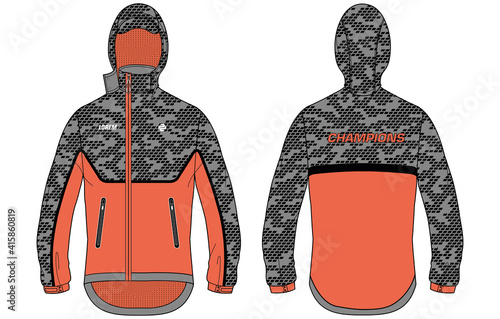 Camouflage Long sleeve sports Anorak Hoodie jacket design template in vector, Hooded jacket with front and back view, winter jacket for Men and women. for training, Running and workout in winter.