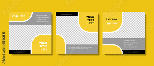 Clean social media templates vector trendy design, contrast yellow grey black color with rounded elements, abstract graphic for digital marketing, product offer, business layouts fb and instagram