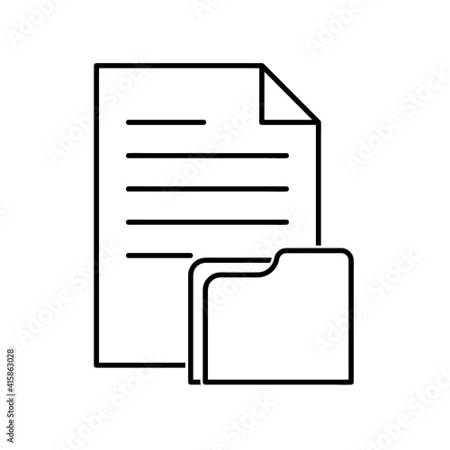 Document flat icon with folder symbol. Pictogram for web. Line stroke. Isolated on white background. Vector eps10