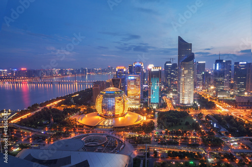 Vászonkép Beautiful hangzhou city at night