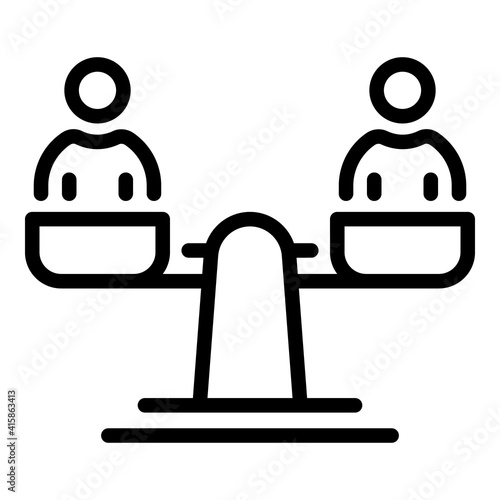 Scale and people icon. Outline scale and people vector icon for web design isolated on white background