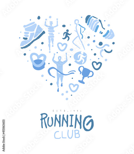 Running Club Banner Template, Sports Event, Marathon, Competition, Championship Invitation, Banner, Poster, Logo Hand Drawn Vector Illustration