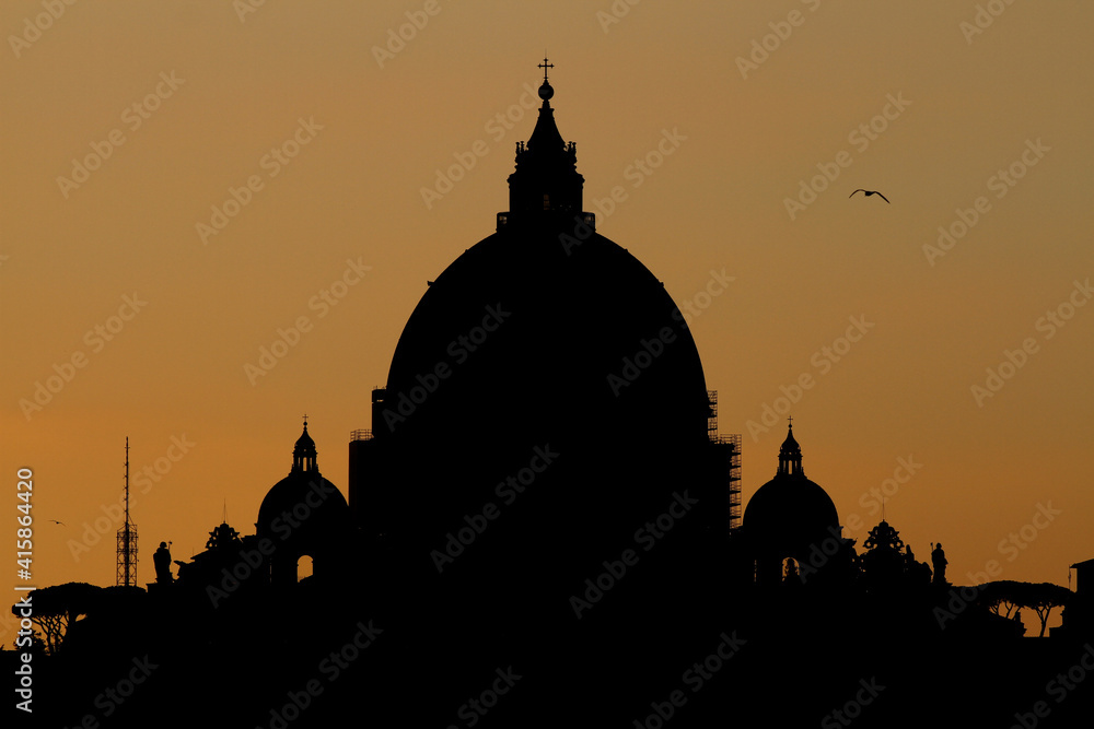 Backlight profile at sunset of St. Peter's Basilica in Rome