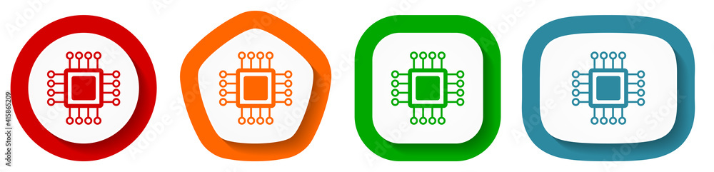 Circuit, technology, chip, processor vector icon set, flat design buttons on white background Circuit, technology, chip, processor vector icon set, flat design buttons on white background