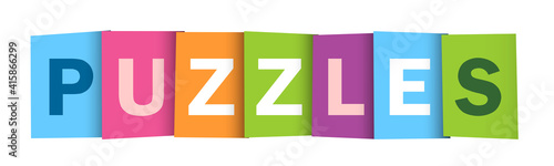 PUZZLES colorful vector typography banner isolated on white background