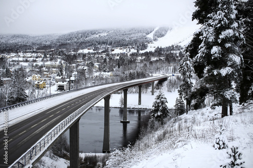 View over the beam bridge Angermannabron in Solleftea, Sweden