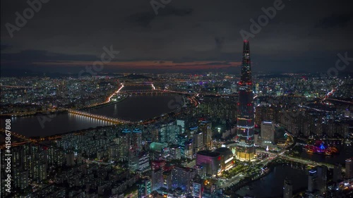 Wallpaper Mural sunset night illuminated seoul city famous tower riverside bay aerial panorama 4k timelapse south korea Torontodigital.ca
