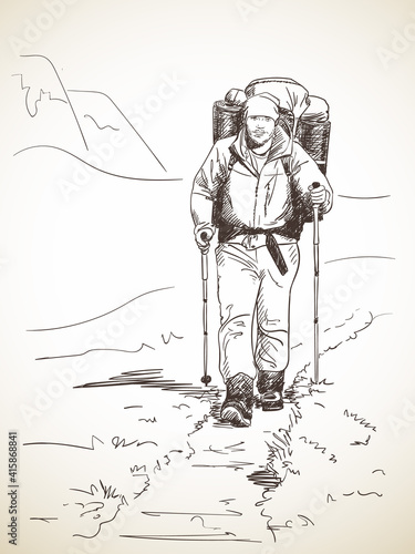 hiking man sketch