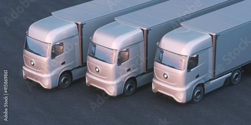 3D rendering of a brand-less generic concept truck. Electric autonomous truck in outside environment 