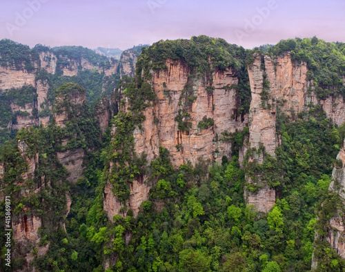 Panoramic aerial mountain view in Zhangjiajie National Forest Park at Wulingyuan Scenic Area, Hunan province of China