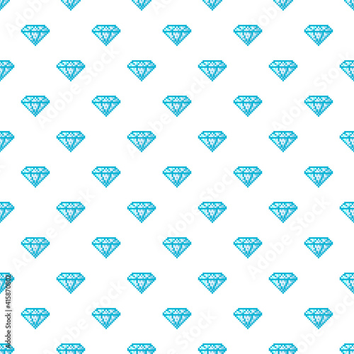 Blue small diamonds isolated on white background. Cute monochrome pixel seamless pattern. Vector flat graphic illustration. Texture.