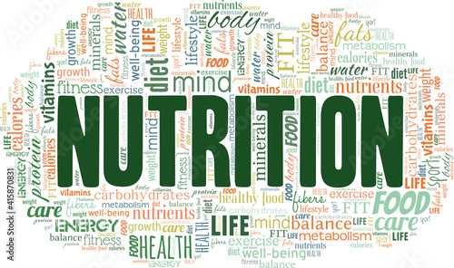 Nutrition vector illustration word cloud isolated on a white background.