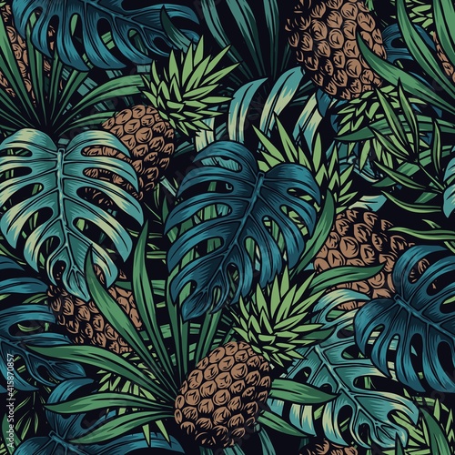 Colorful vintage tropical seamless pattern