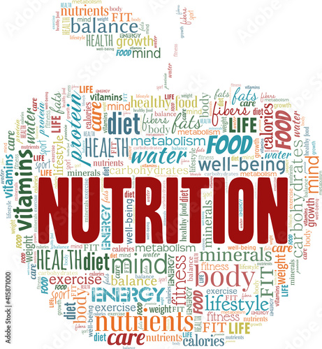 Nutrition vector illustration word cloud isolated on a white background.