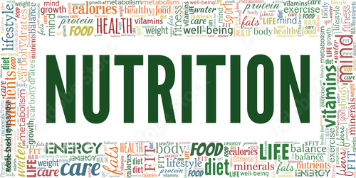Nutrition vector illustration word cloud isolated on a white background.