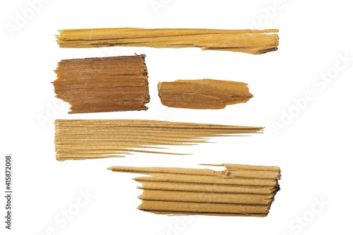 Pieces of wooden planks isolated on white background.
