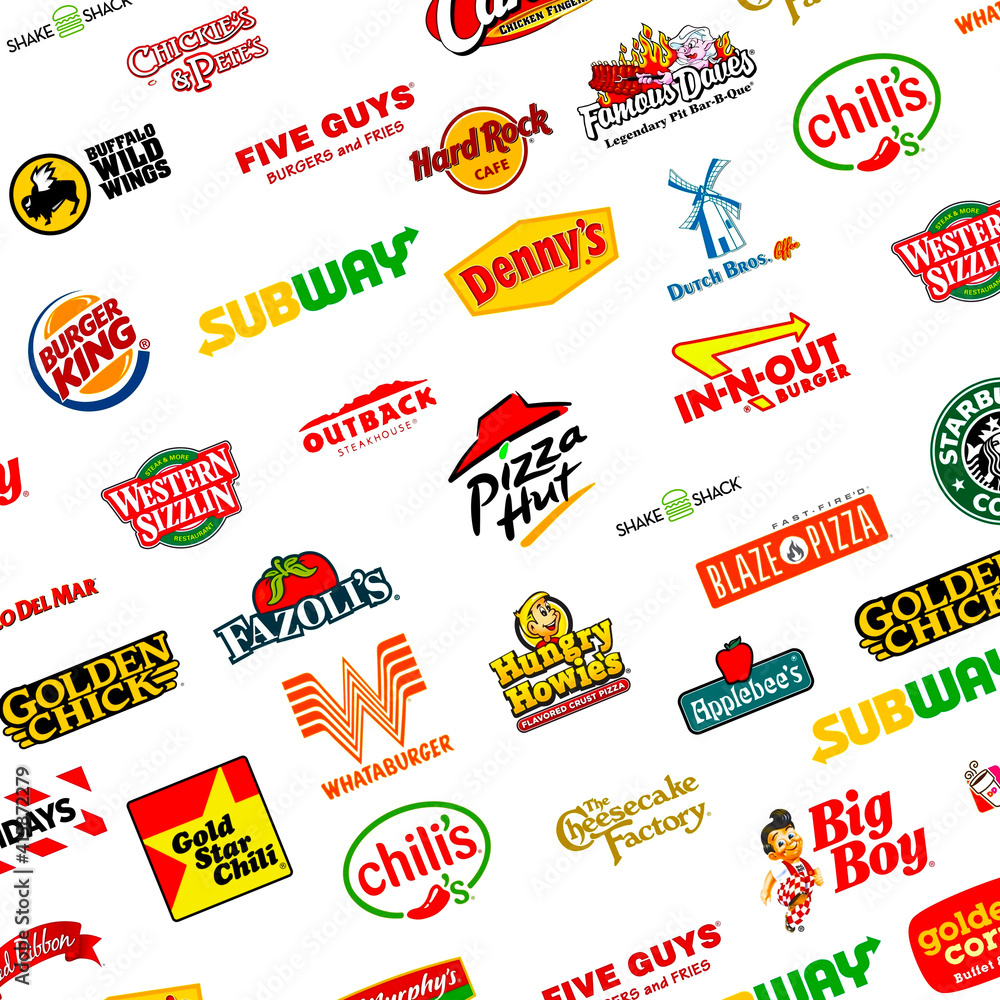 Usa - February 22, 2021: Logotype Collection Of Most Famous Fast-Food,  Restaurants And Coffee Stock Illustration | Adobe Stock