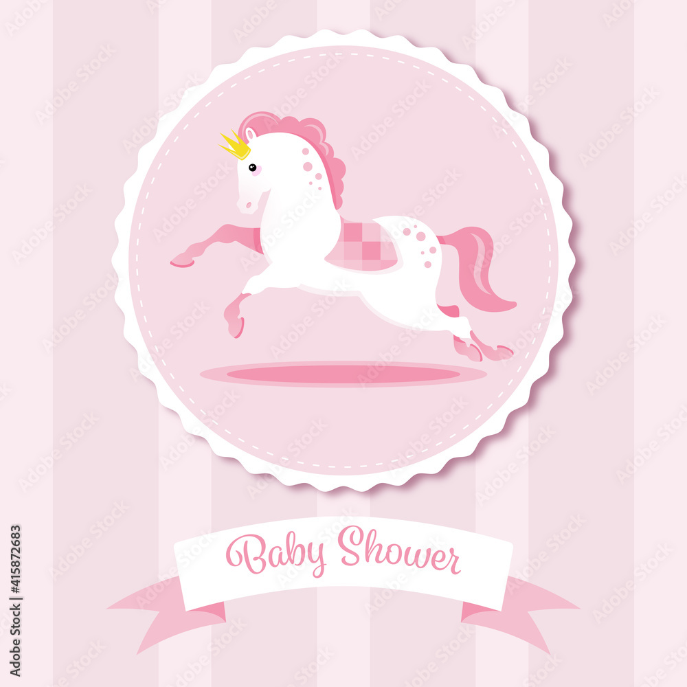 Baby shower invitation with cute pink horse