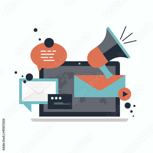 Flat design concept of regularly distributed news publication via e-mail with some topics of interest to its subscribers. Flat vector illustration. Newsletter concept