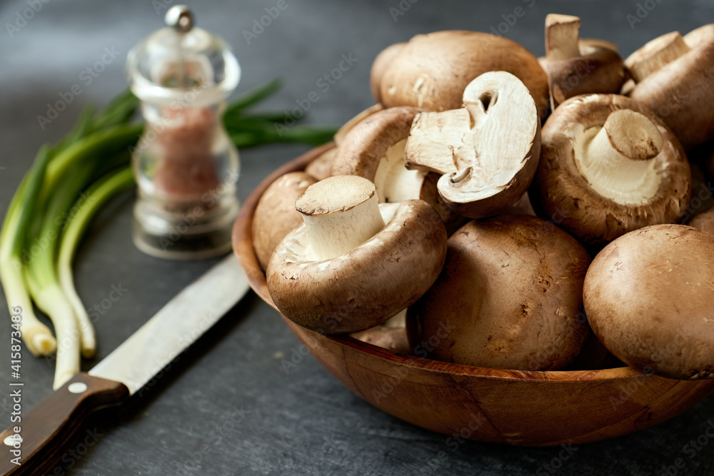 Fresh royal brown mushrooms close-up, shallow depth of field Fresh royal brown mushrooms close-up, shallow depth of field