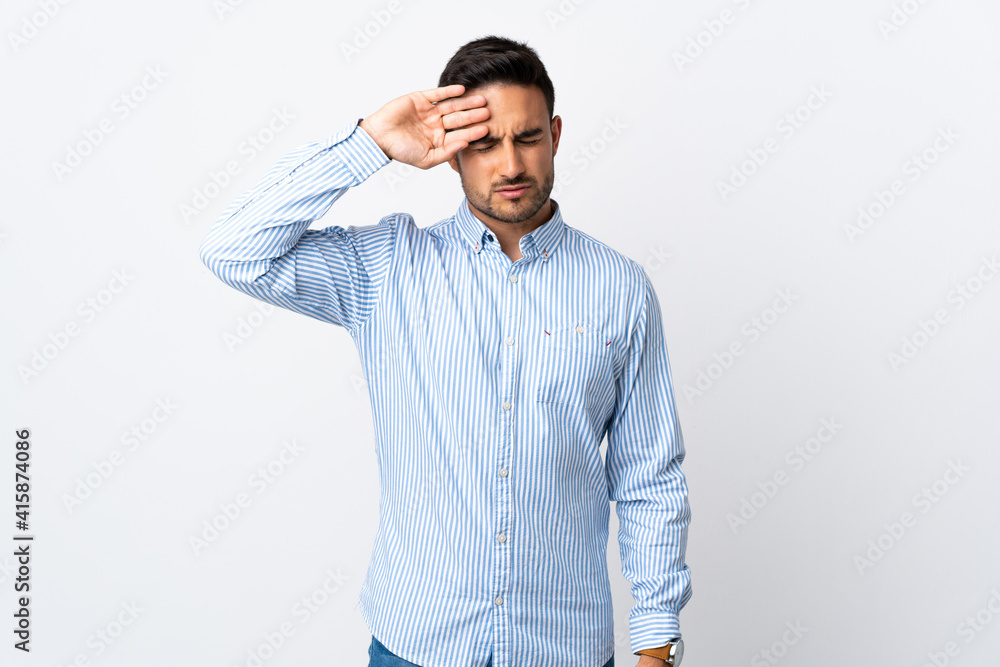 Young handsome man over isolated background with tired and sick expression Young handsome man over isolated background with tired and sick expression