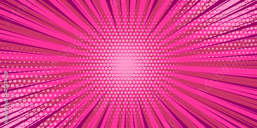 Pop art pink comics book cartoon magazine cover. Cartoon funny retro pattern strip mock up. Vector halftone illustration. Vintage backdrop for comic superhero text, speech bubble, message.