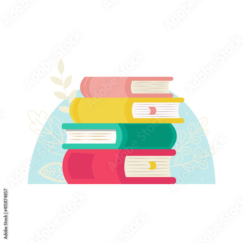 Concept of a stack of books. List of literature for reading. College studies, semester books. Vector illustration