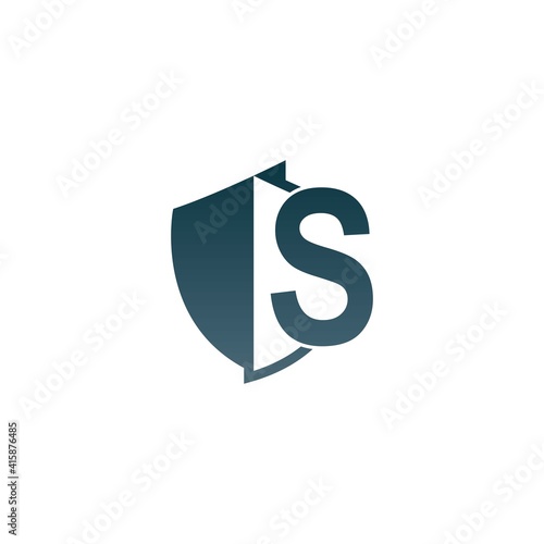 Shield logo icon with letter S beside design vector