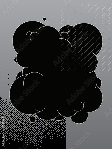 Abstract blank bubble / cloud shape and dither element, simple black and white print template design, clean digital glitch style