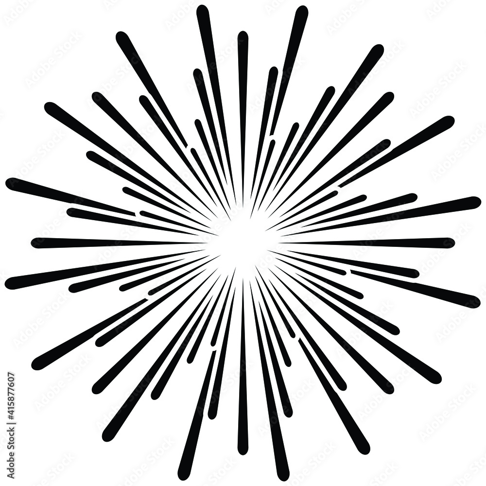 Obraz premium Radial white speed lines in round form. Vector illustration. Fireworks. Star rays. Explosion. Design element for prints, web, template, logo, tattoo and pattern. Trendy design elemen